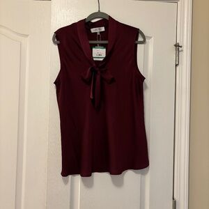 Kasper Large Tie Neck Blouse in Maroon